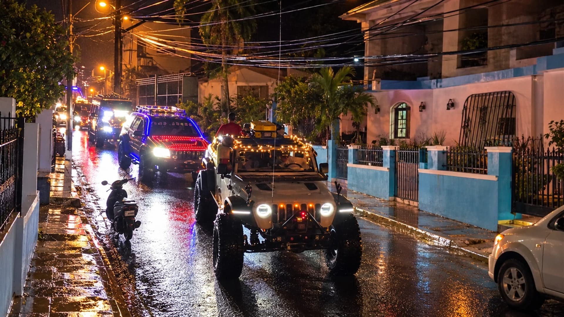 Convoy nocturno con luces